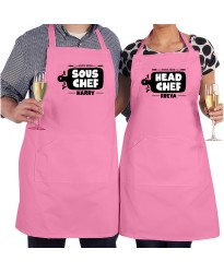 Personalised Head Chef Sous Chef Custom Name Wedding Year Adult Matching Kitchen Aprons For Couple
